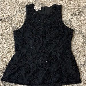 Black beaded sleeveless back zipper top SZL